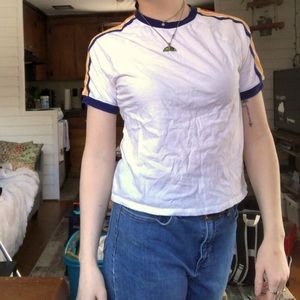 Small juniors multi colored striped crop tshirt